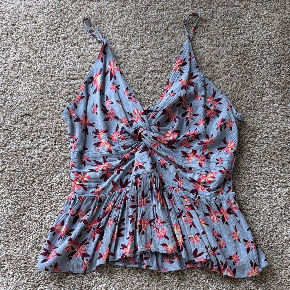 Angie Floral Knot-Front Camisole in Blue and Red